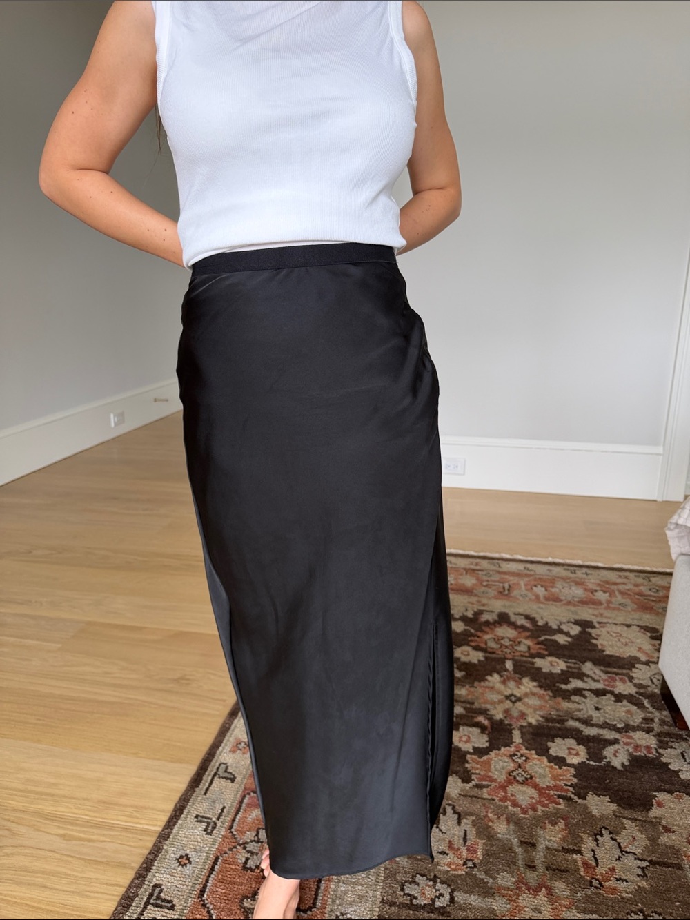 Anthropologie bishop + young Black Satin Maxi Skirt size Small
